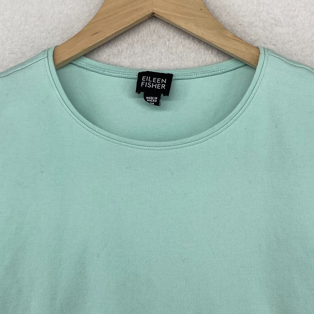 EILEEN FISHER Top M Cotton Jersey Interlock Crewneck Short Sleeve Green - Picture 4 of 10